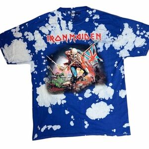 Iron Maiden Bleach Tie Dye Graphic Tee Shirt Blue XL Unisex Band Tee